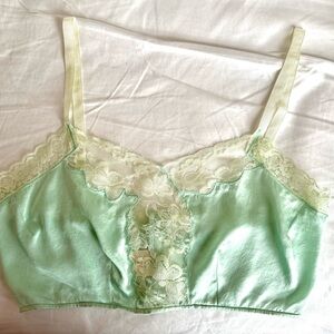 Elegant Lace Trim Silk Bralette - Mint Green